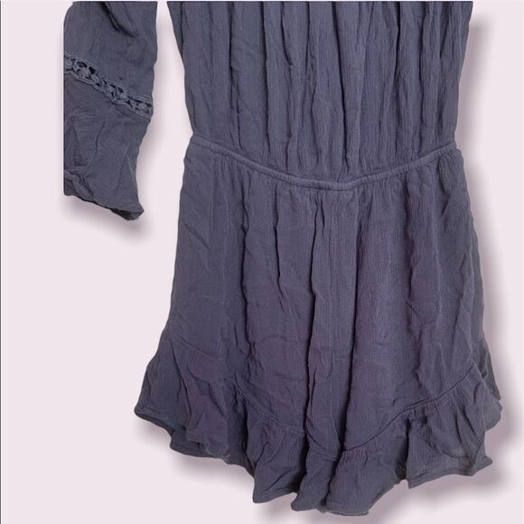 Elegant Unique Celtic Flowy 3/4 Sleeve Navy Blue Romper with Knit Lace Ruffles - Picture 11 of 11